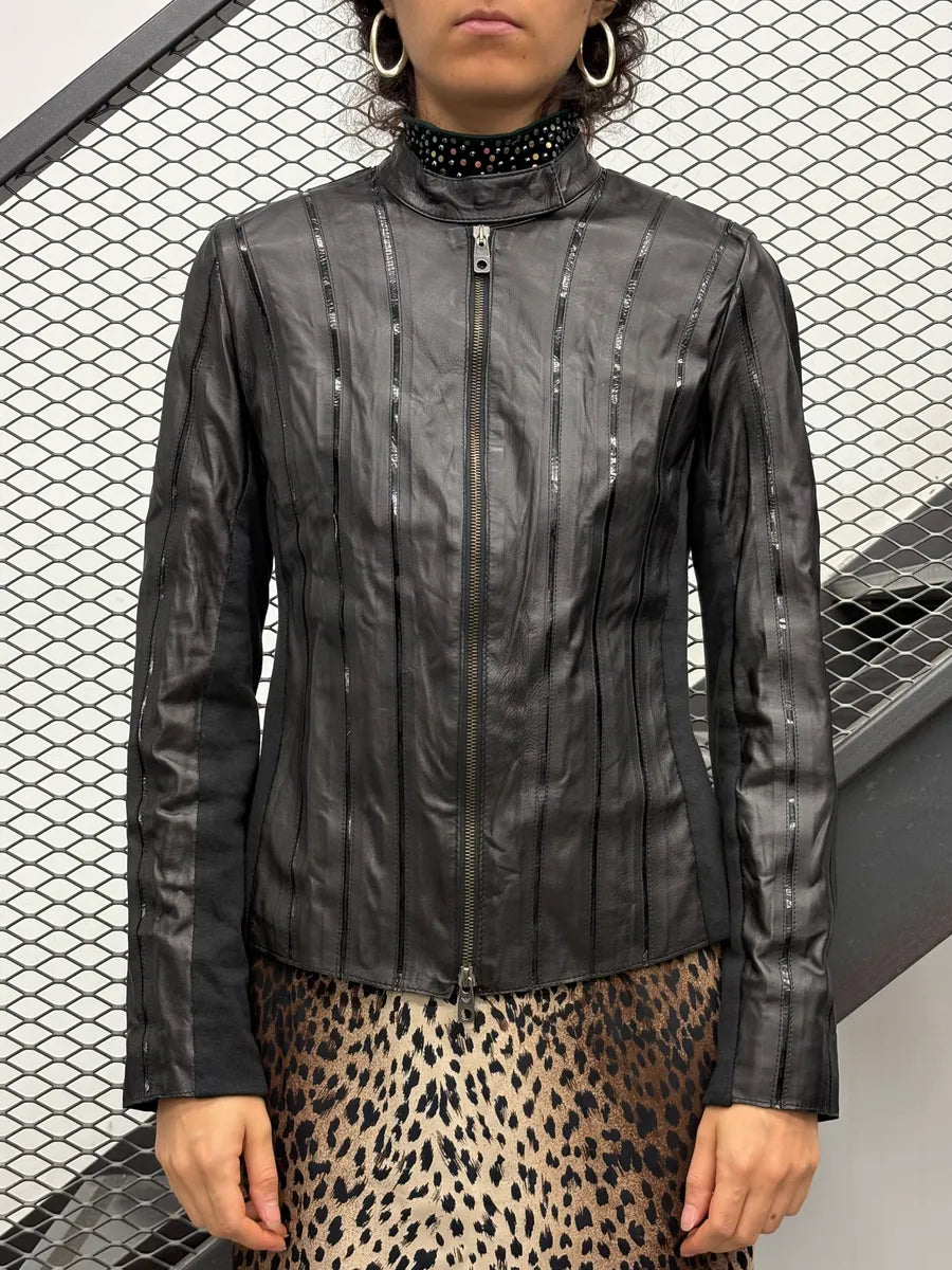 SS2016 Emporio Armani Lined Hybrid Black Leather & Wool Jacket JUSYeJo 1