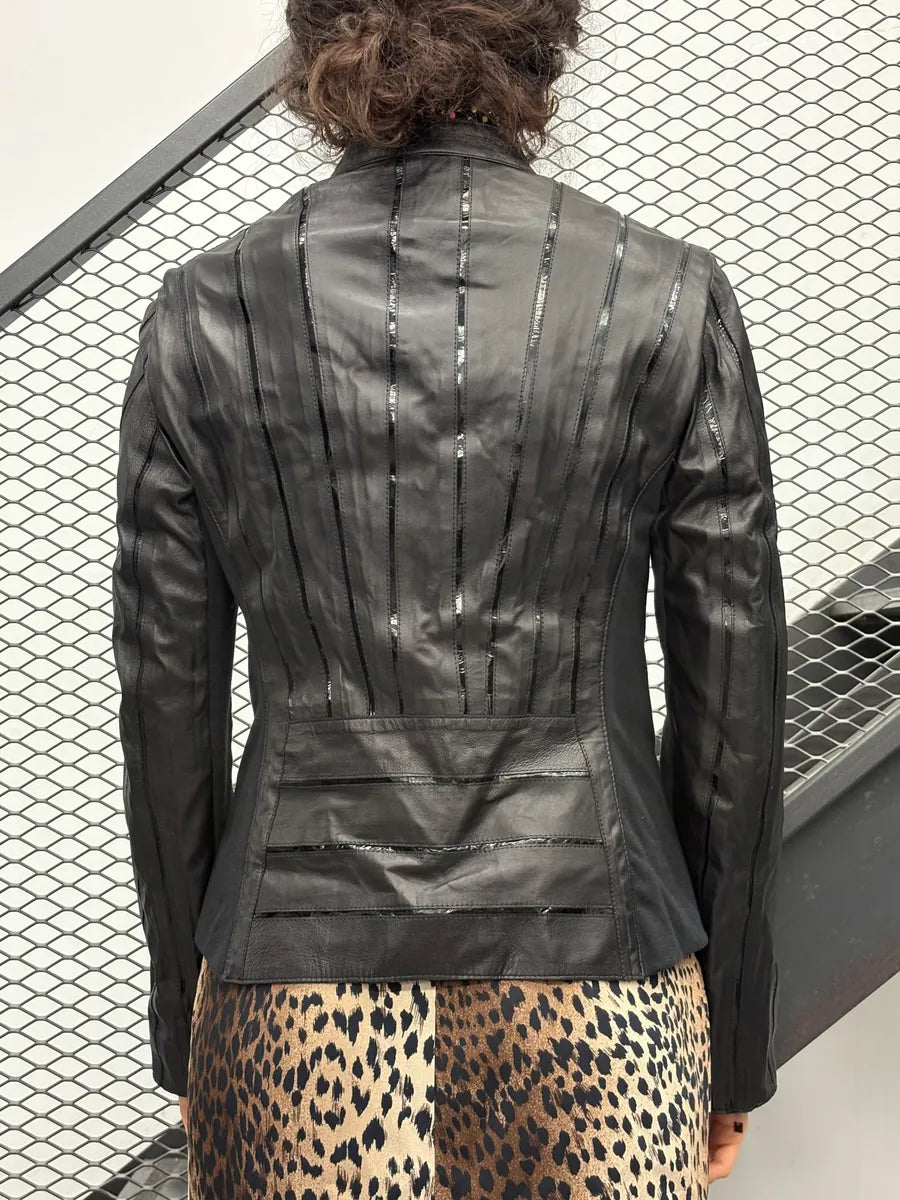 SS2016 Emporio Armani Lined Hybrid Black Leather & Wool Jacket JUSYeJo 2