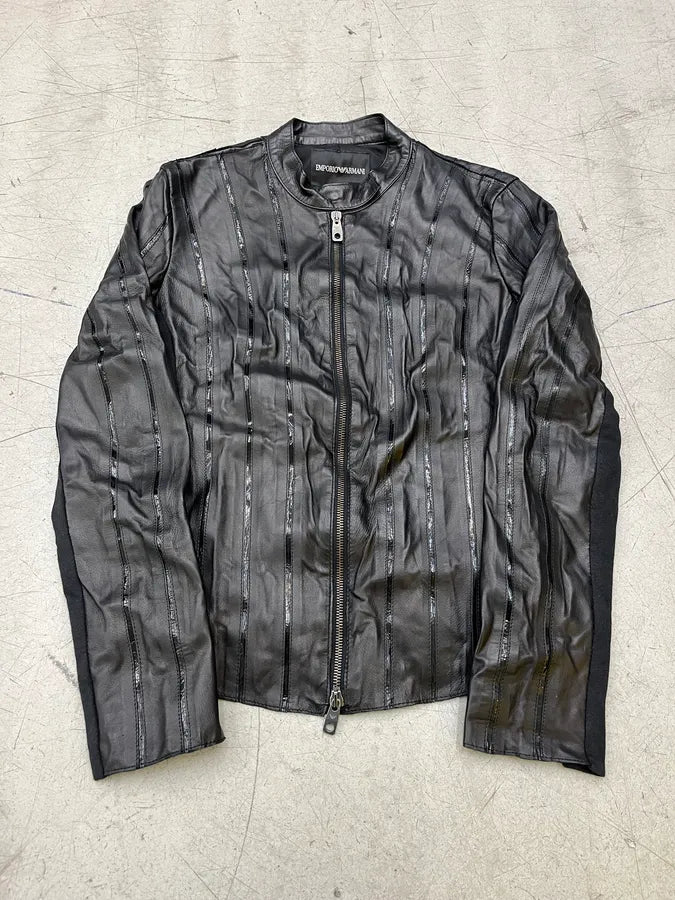 SS2016 Emporio Armani Lined Hybrid Black Leather & Wool Jacket JUSYeJo 3