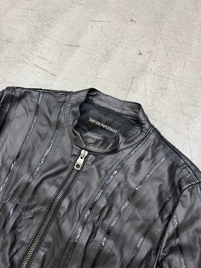 SS2016 Emporio Armani Lined Hybrid Black Leather & Wool Jacket JUSYeJo 5