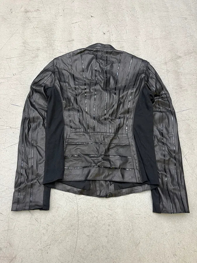 SS2016 Emporio Armani Lined Hybrid Black Leather & Wool Jacket JUSYeJo 6