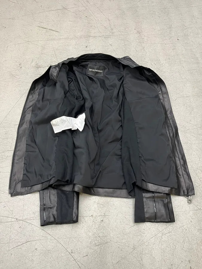 SS2016 Emporio Armani Lined Hybrid Black Leather & Wool Jacket JUSYeJo 8