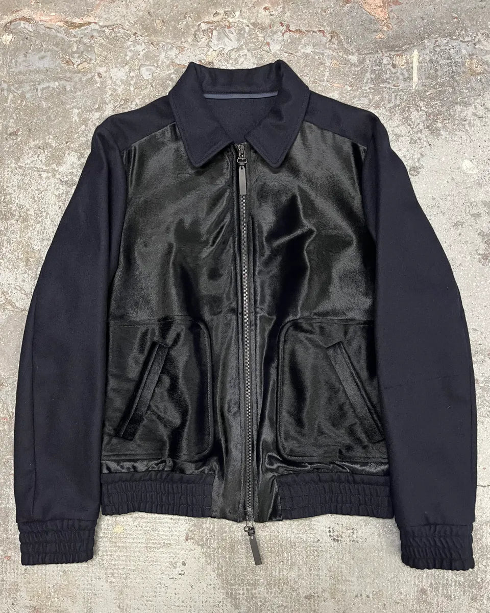 SS2016 Emporio Armani Navy Black Pony Hair Light Jacket jrrbJWW 0