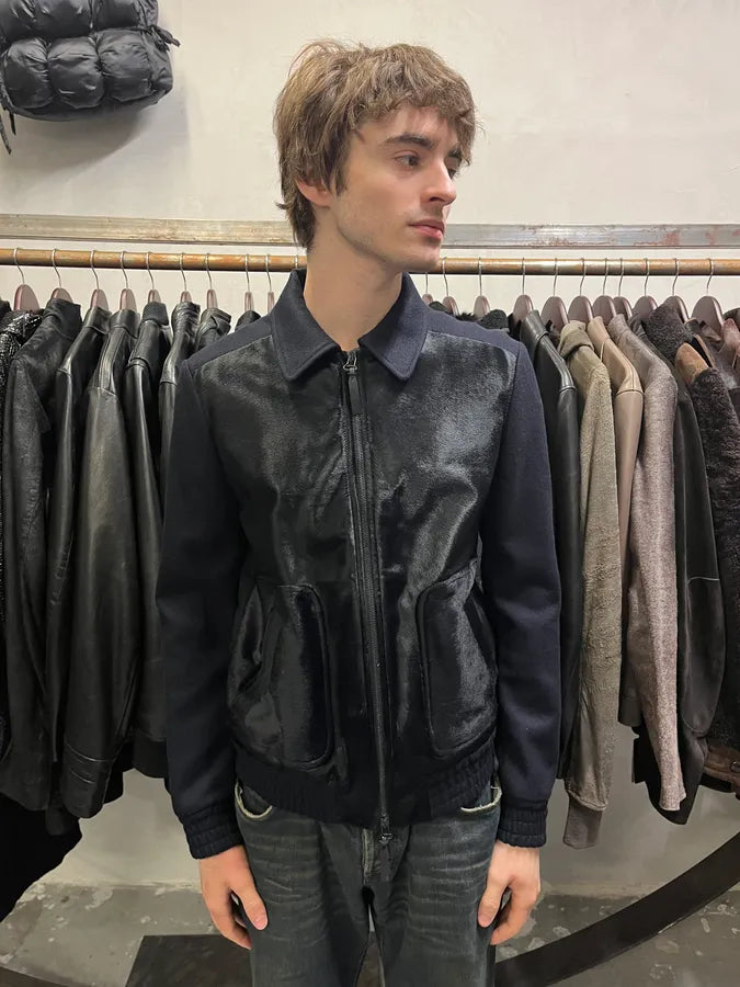 SS2016 Emporio Armani Navy Black Pony Hair Light Jacket jrrbJWW 1