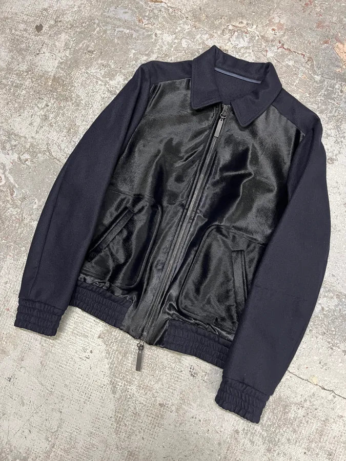 SS2016 Emporio Armani Navy Black Pony Hair Light Jacket jrrbJWW 3