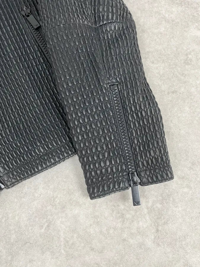 SS2016 Emporio Armani Woven Asymmetrical Leather Jacket LmagfON 8