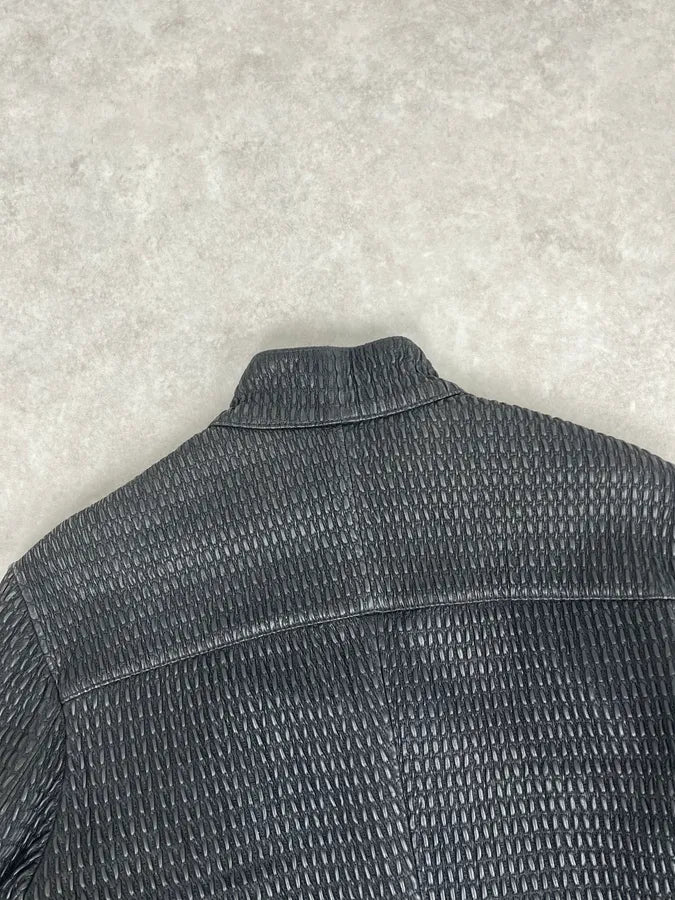 SS2016 Emporio Armani Woven Asymmetrical Leather Jacket LmagfON 6