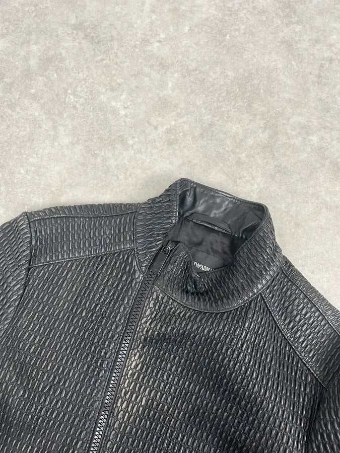 SS2016 Emporio Armani Woven Asymmetrical Leather Jacket LmagfON 4