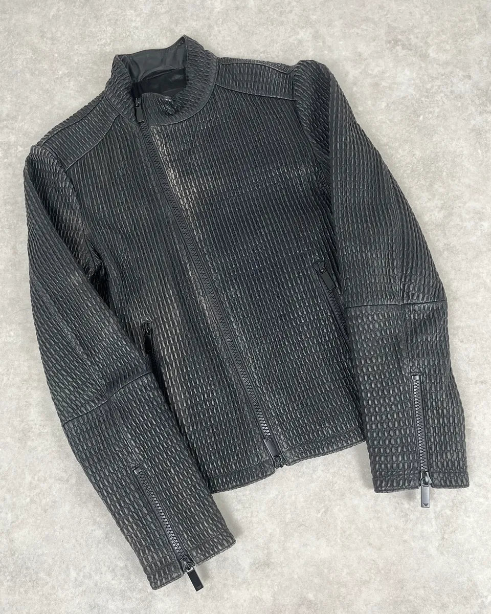SS2016 Emporio Armani Woven Asymmetrical Leather Jacket LmagfON 3