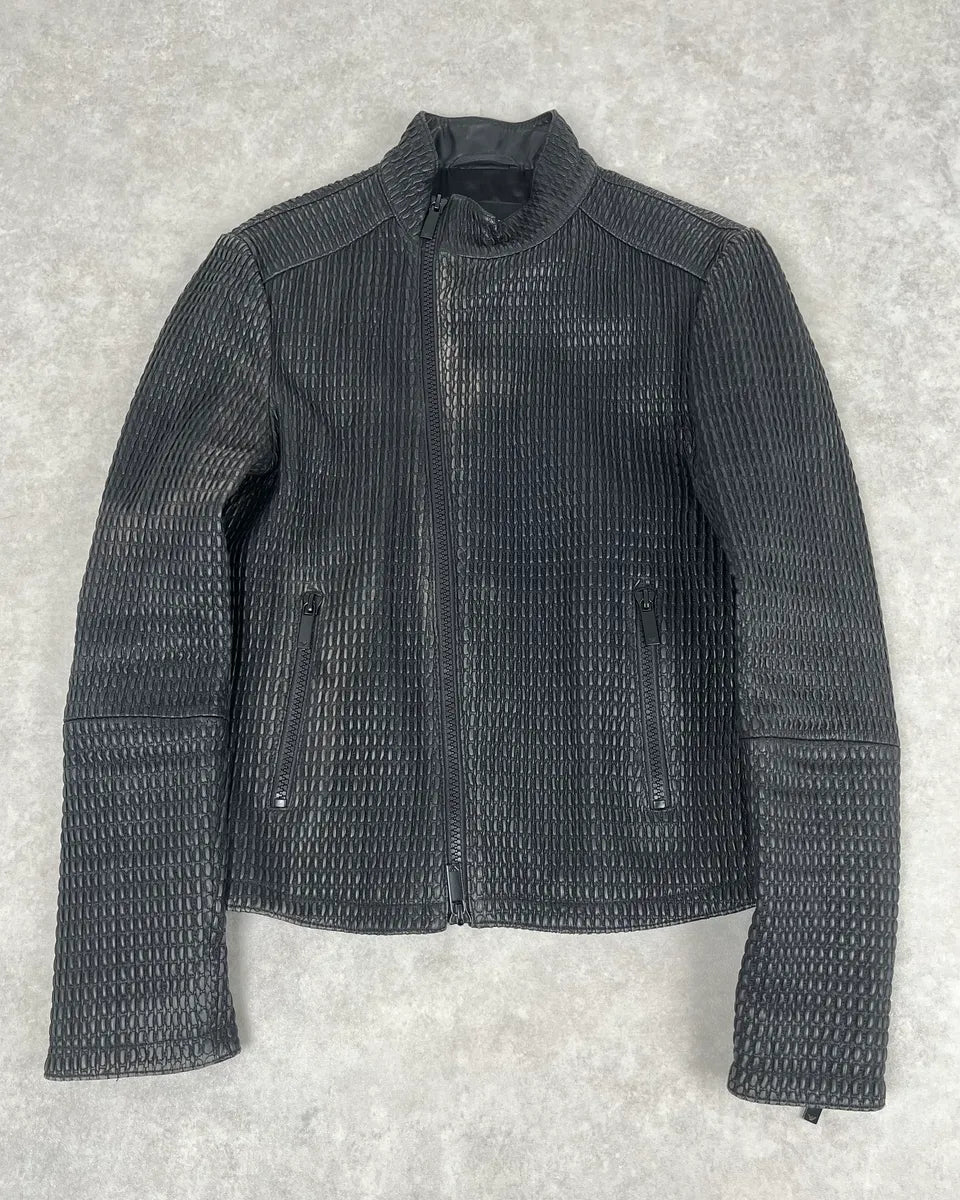 SS2016 Emporio Armani Woven Asymmetrical Leather Jacket LmagfON 0