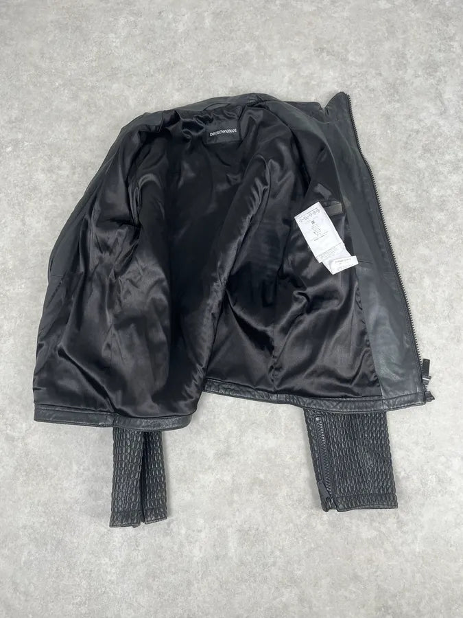 SS2016 Emporio Armani Woven Asymmetrical Leather Jacket LmagfON 10