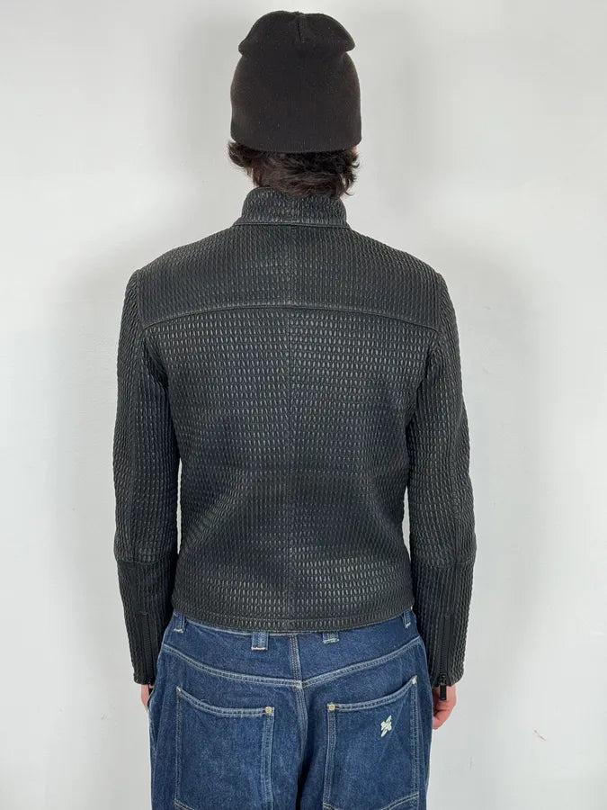 SS2016 Emporio Armani Woven Asymmetrical Leather Jacket LmagfON 2
