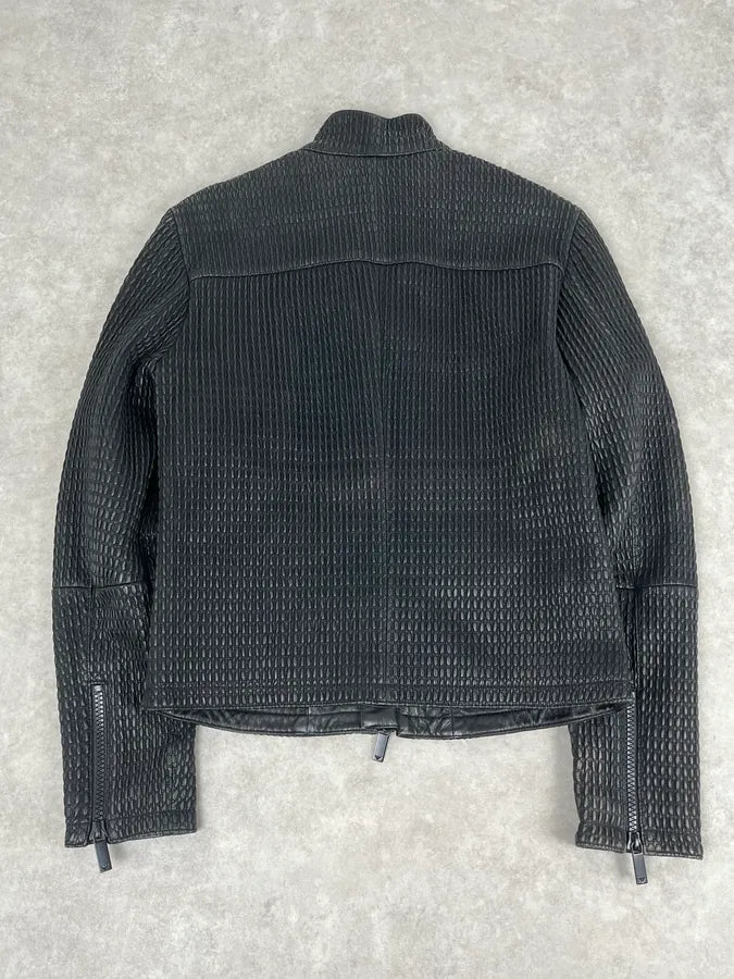 SS2016 Emporio Armani Woven Asymmetrical Leather Jacket LmagfON 5