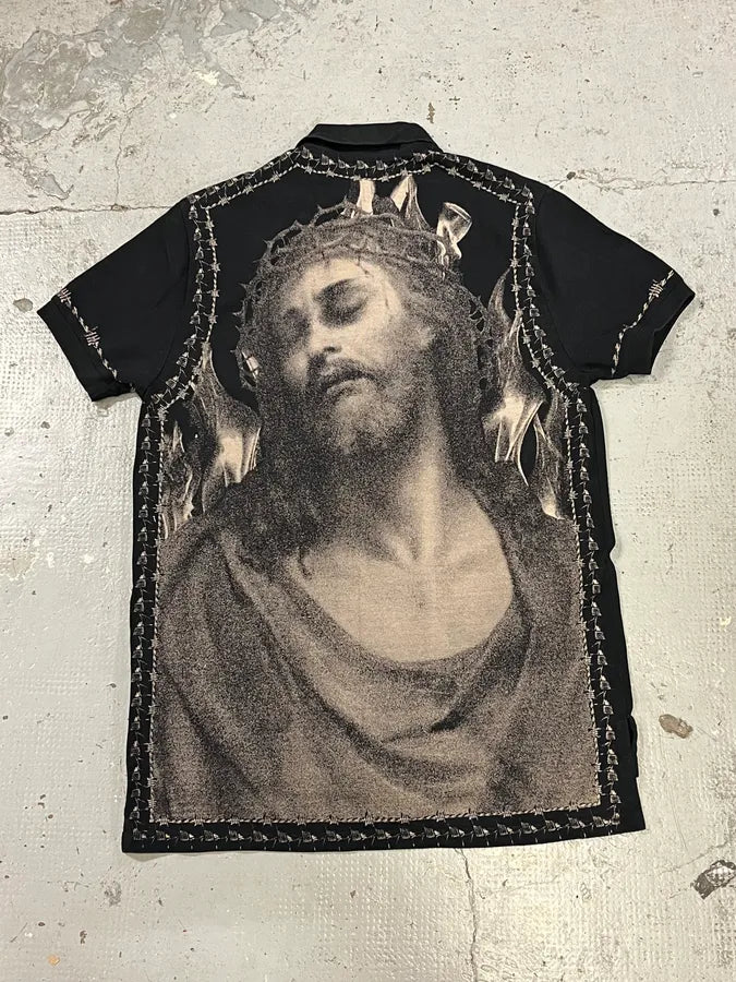 SS2016 Givenchy Jesus Black Polo Shirt by Riccardo Tisci dKSFtgs 4