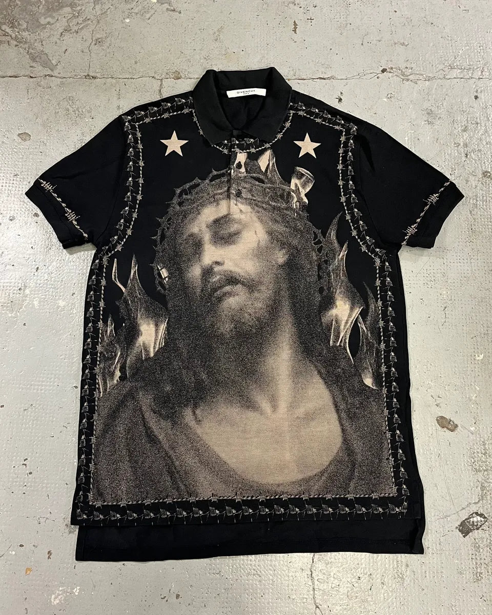 SS2016 Givenchy Jesus Black Polo Shirt by Riccardo Tisci dKSFtgs 0