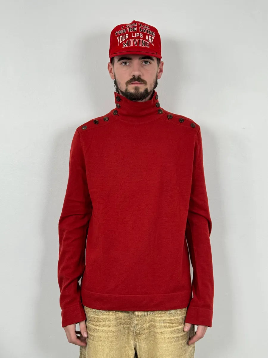 Ann Demeulemeester Buttoned Red Turtleneck Sweater RCJehZW 1