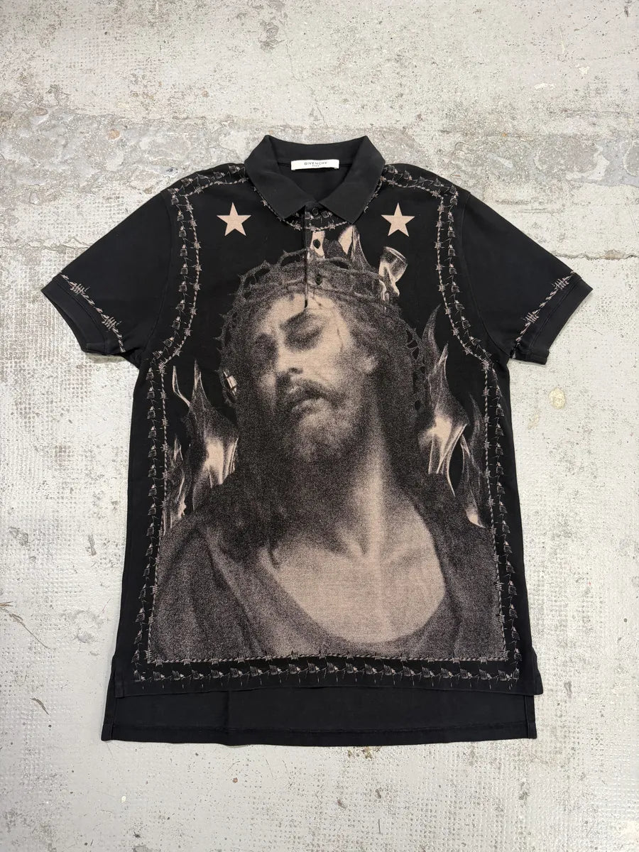 SS2016 Givenchy Jesus Black Polo Shirt by Riccardo Tisci wHnBpvj 0
