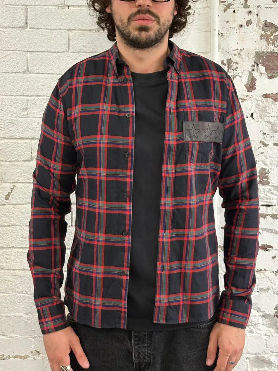 SS2016 Givenchy Star Leather Patch Tartan Shirt by Riccardo Tisci bTKWNRA 1