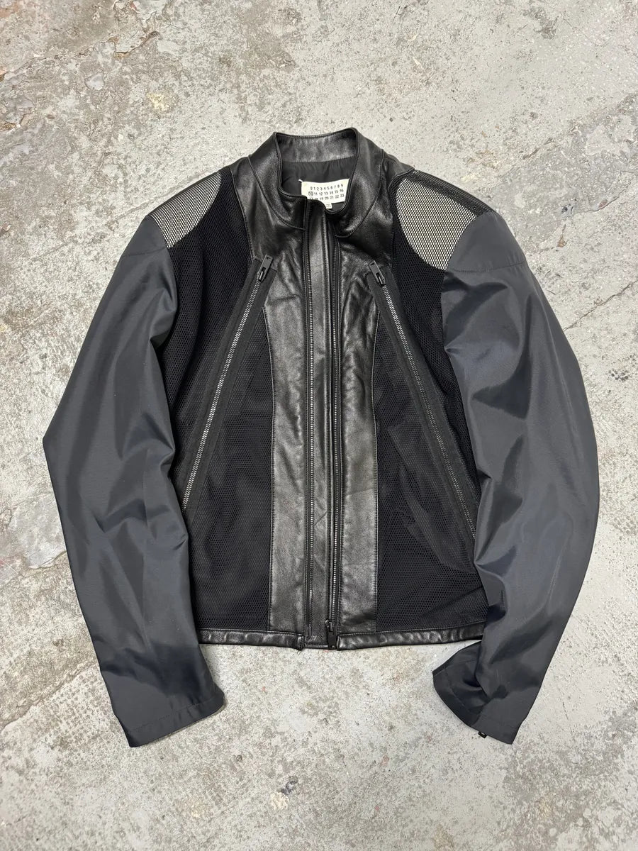 SS2016 Maison Margiela 5 Zips Black & Grey Perfored Jacket cWHxNrw 2