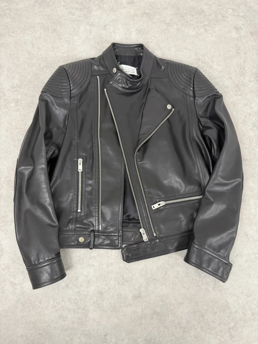 SS2016 Maison Margiela Black Premium Biker Calf Leather Jacket YtIHTGW 5