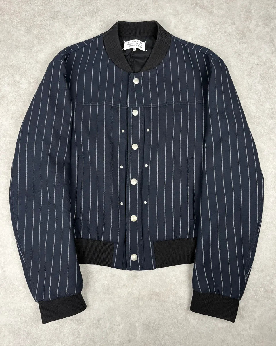 SS2016 Maison Margiela Navy Striped Pinstripe Wool Bomber Jacket uRPzcja 0
