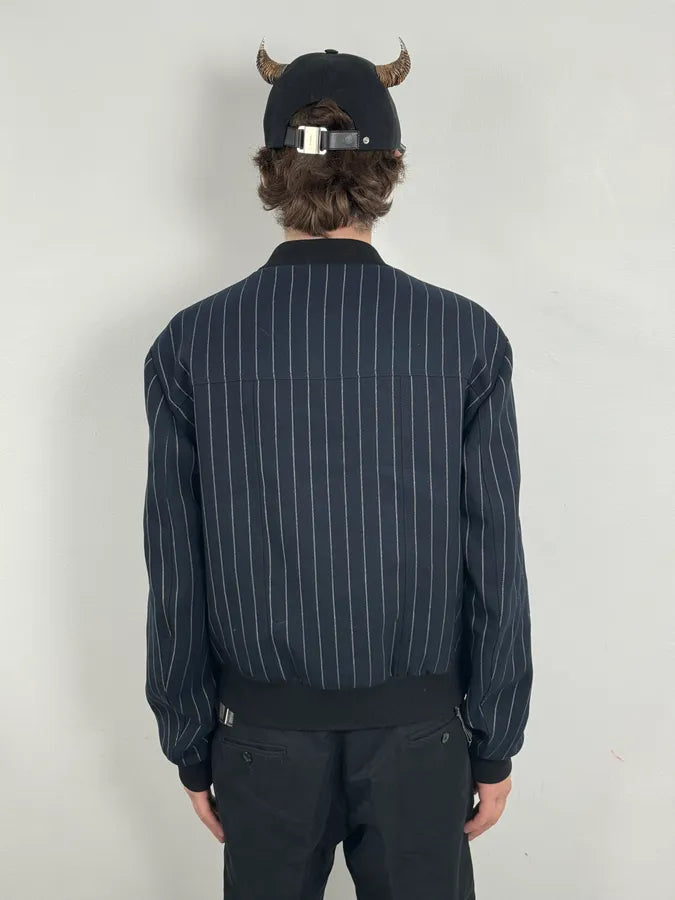 SS2016 Maison Margiela Navy Striped Pinstripe Wool Bomber Jacket uRPzcja 2