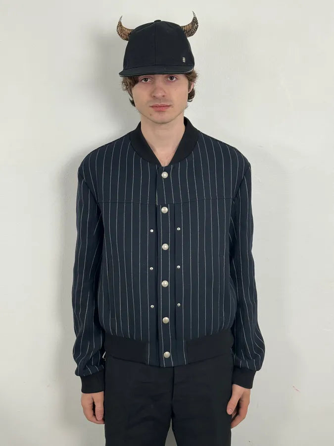 SS2016 Maison Margiela Navy Striped Pinstripe Wool Bomber Jacket uRPzcja 1