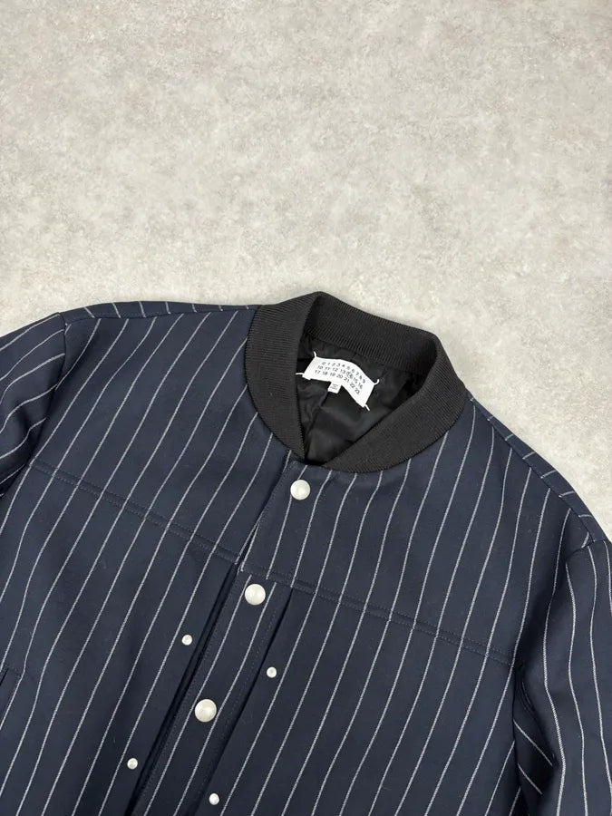 SS2016 Maison Margiela Navy Striped Pinstripe Wool Bomber Jacket uRPzcja 3