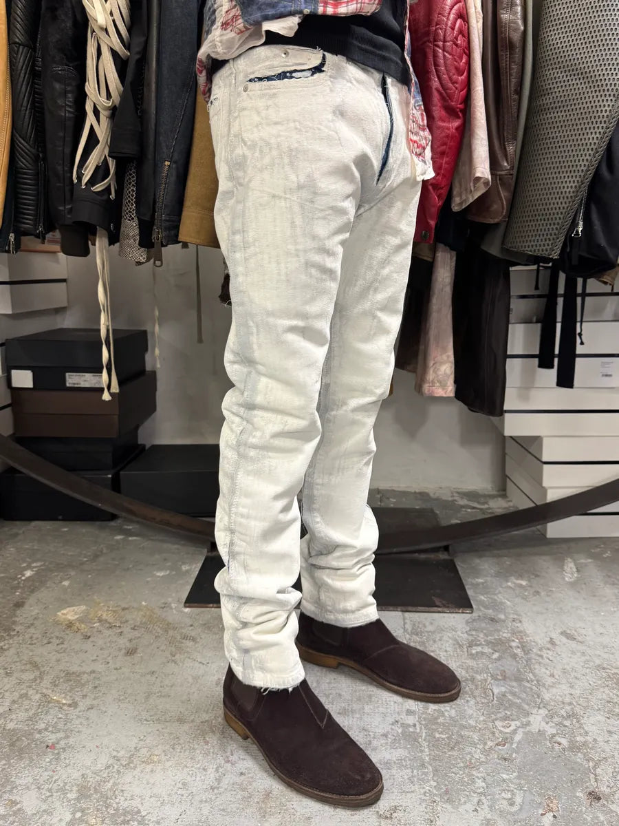 SS2016 Maison Margiela White Painted Slim Denim Jeans cbLPmFX 2