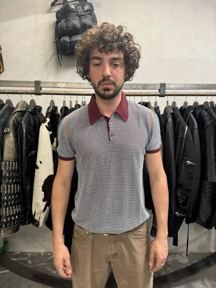 SS2016 Prada Contemporary Bordeaux Knit Polo Shirt (S/M) TiFvdKM 1
