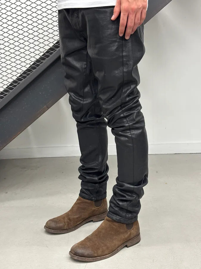 SS2016 Rick Owens Black Dark Waxed Pants XiJFevk 2