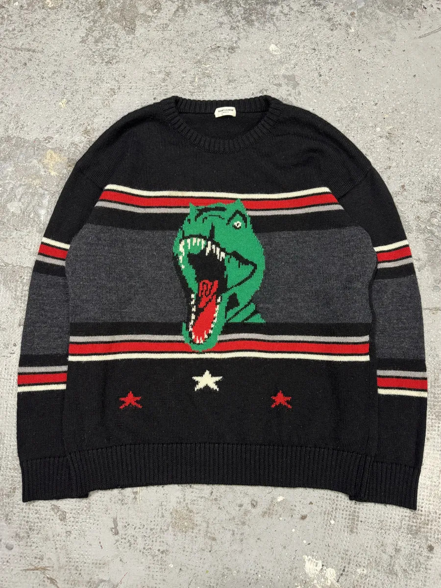 SS2016 Saint Laurent Black & Grey Wool Dinosaur Sweater mvWgQJr 0