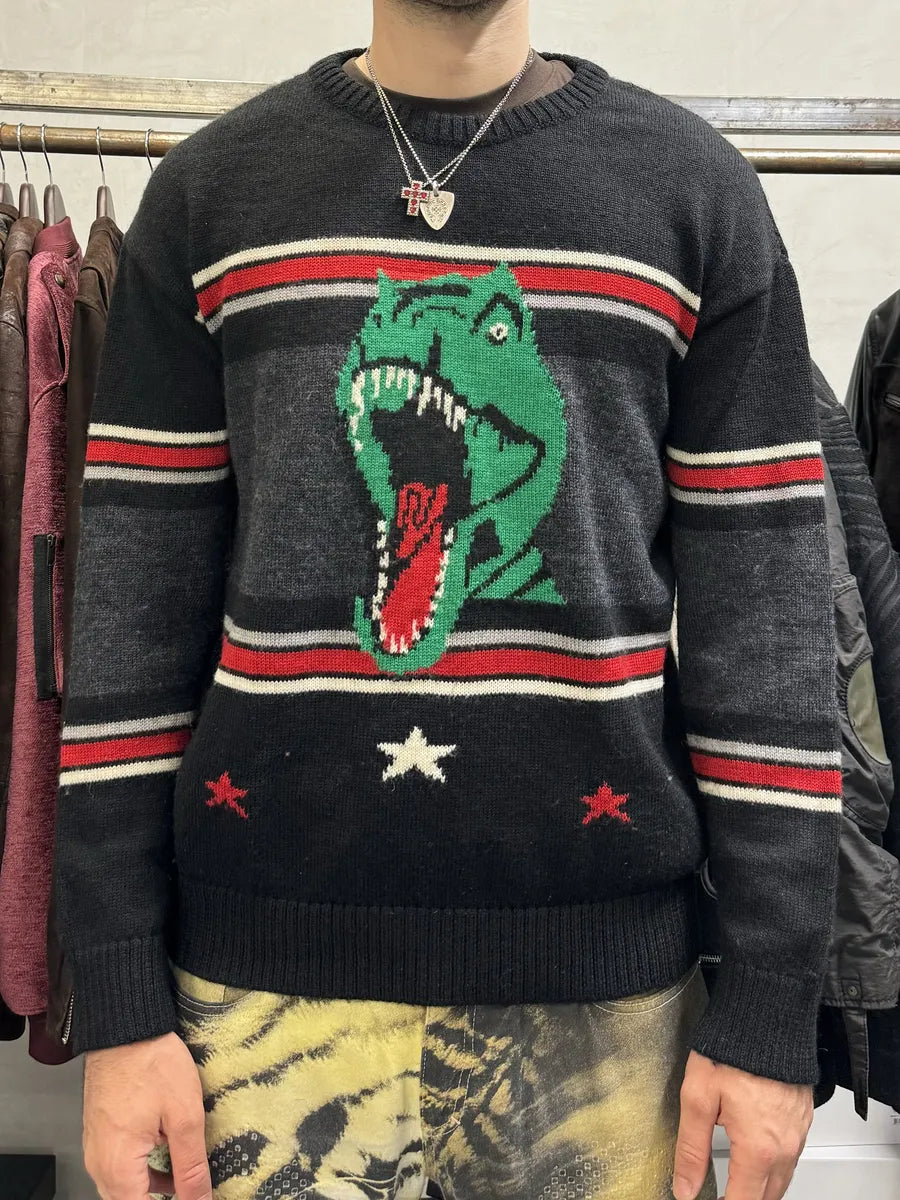 SS2016 Saint Laurent Black & Grey Wool Dinosaur Sweater mvWgQJr 2