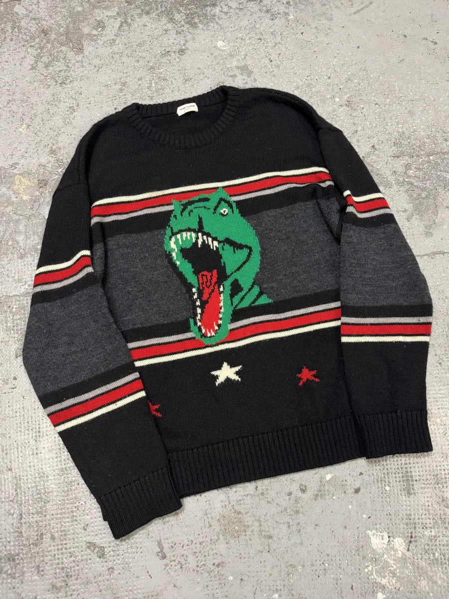 SS2016 Saint Laurent Black & Grey Wool Dinosaur Sweater mvWgQJr 5