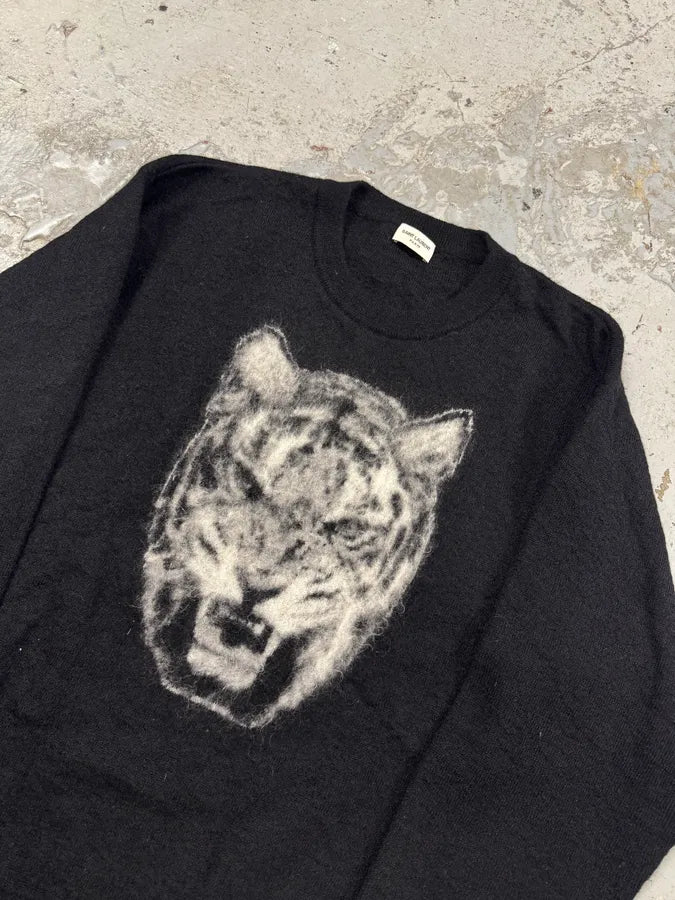 SS2016 Saint Laurent Black Tiger Wool Sweater JDsjMCi 2