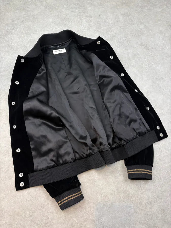 SS2016 Saint Laurent Black Velvet Palladium Star Bomber Jacket qsBndPT 6