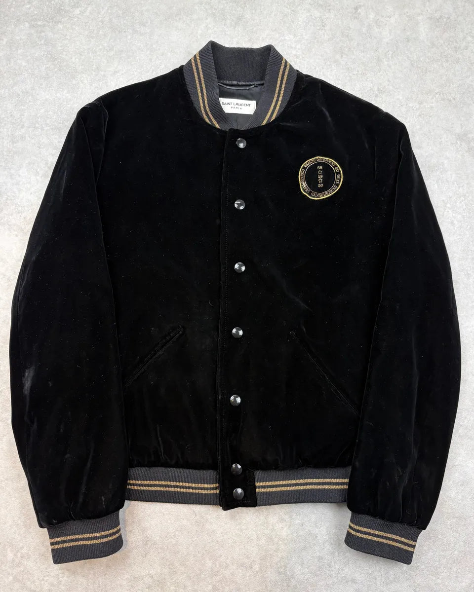 SS2016 Saint Laurent Black Velvet Palladium Star Bomber Jacket qsBndPT 0