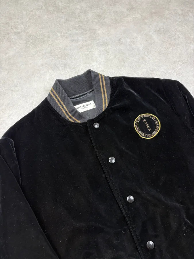 SS2016 Saint Laurent Black Velvet Palladium Star Bomber Jacket qsBndPT 4