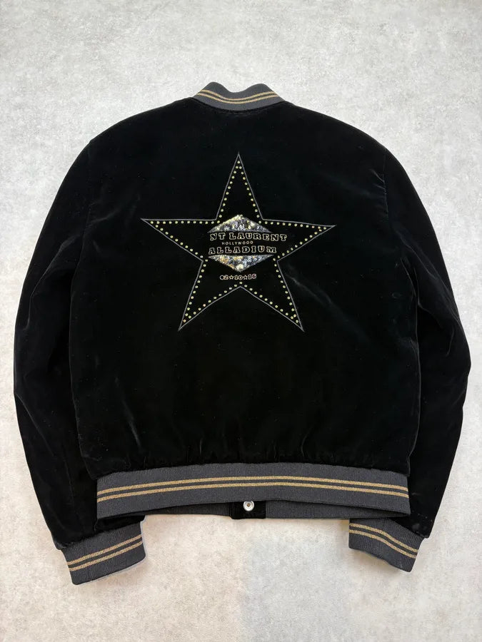 SS2016 Saint Laurent Black Velvet Palladium Star Bomber Jacket qsBndPT 5