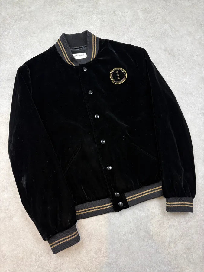 SS2016 Saint Laurent Black Velvet Palladium Star Bomber Jacket qsBndPT 3