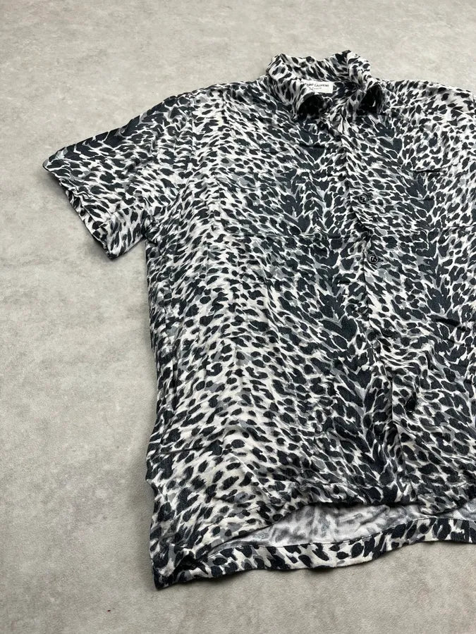 SS2017 Saint Laurent Black & White Viscose Leopard Print Shirt aDppGqj 3