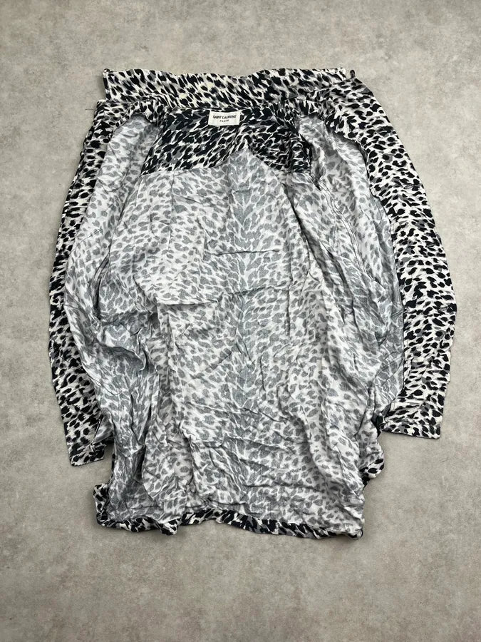 SS2017 Saint Laurent Black & White Viscose Leopard Print Shirt aDppGqj 7