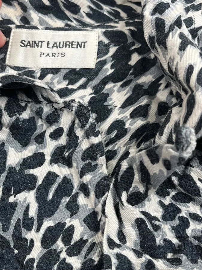 SS2017 Saint Laurent Black & White Viscose Leopard Print Shirt aDppGqj 11