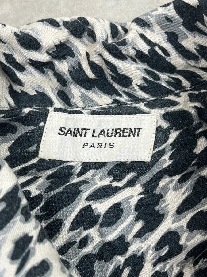 SS2017 Saint Laurent Black & White Viscose Leopard Print Shirt aDppGqj 8