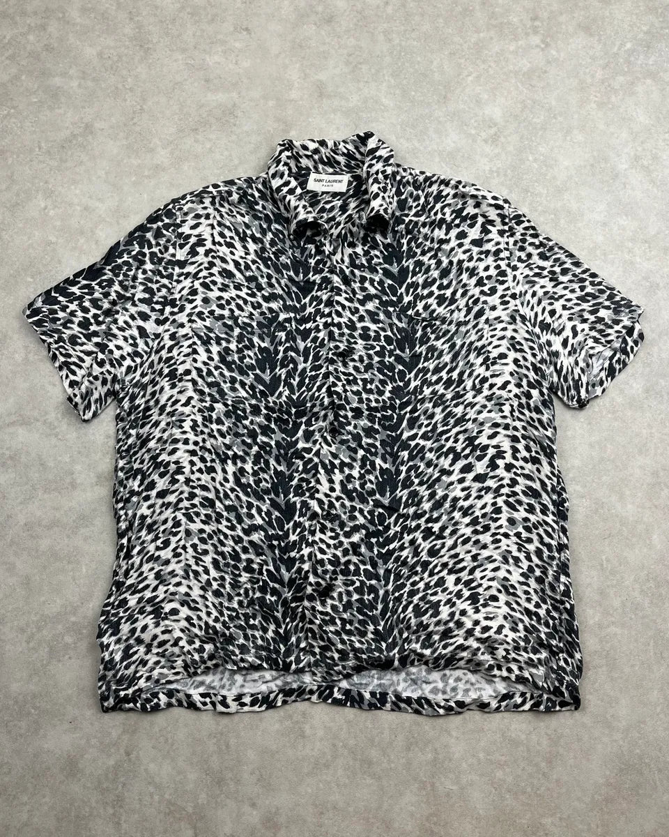 SS2017 Saint Laurent Black & White Viscose Leopard Print Shirt aDppGqj 0