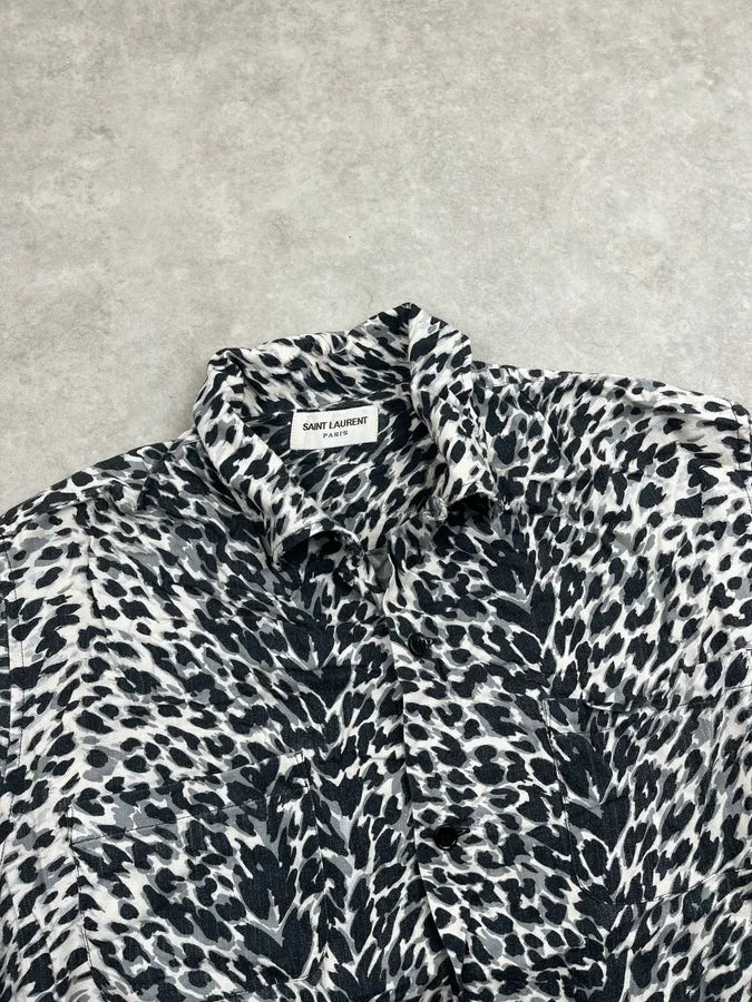 SS2017 Saint Laurent Black & White Viscose Leopard Print Shirt aDppGqj 4