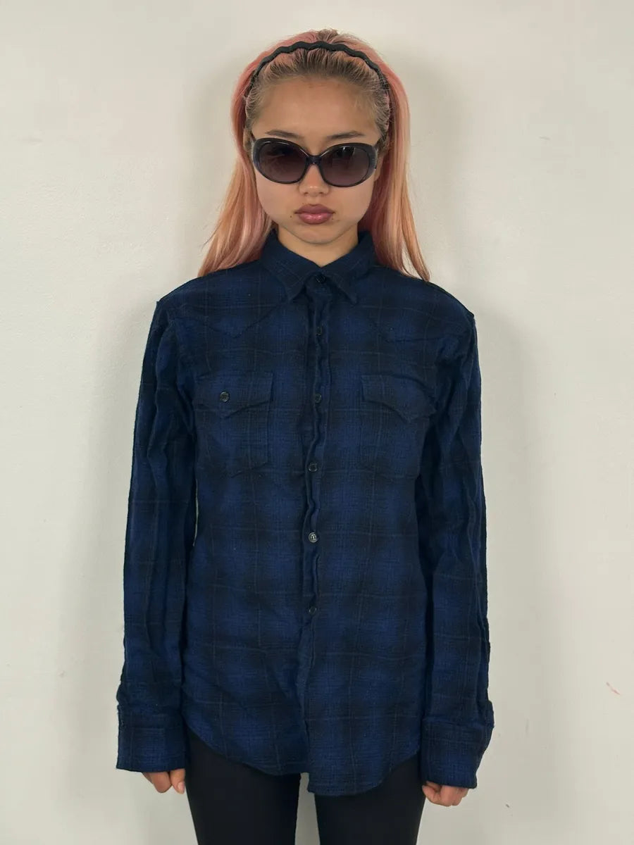 SS2016 Saint Laurent Blue & Black Checkered Shirt by Hedi Slimane fflfakO 0