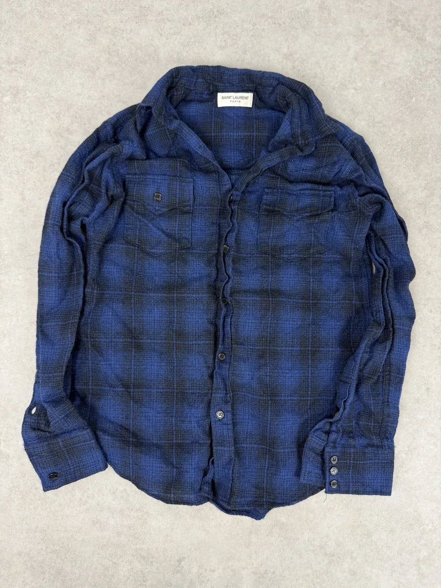 SS2016 Saint Laurent Blue & Black Checkered Shirt by Hedi Slimane fflfakO 2