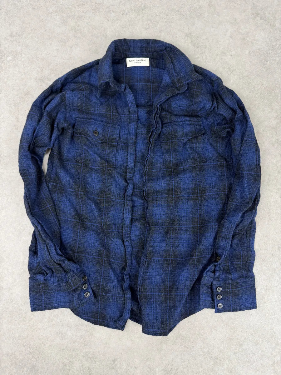 SS2016 Saint Laurent Blue & Black Checkered Shirt by Hedi Slimane fflfakO 4