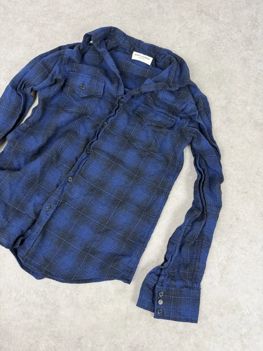 SS2016 Saint Laurent Blue & Black Checkered Shirt by Hedi Slimane fflfakO 5